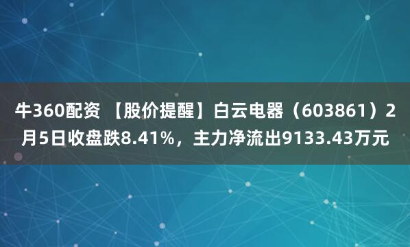 牛360配资 【股价提醒】白云电器（603861）2月5日收盘跌8.41%，主力净流出9133.43万元